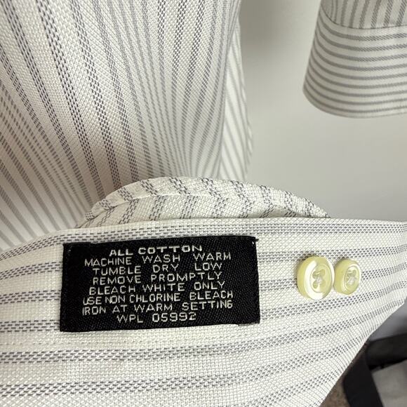 Jos. A. Bank Mens Shirt 17/35 Tailored Fit White Gray Strip L/S - Picture 10 of 10